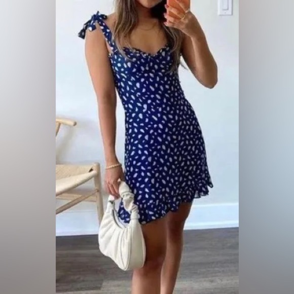 Reformation Mini Blue Polka Dot Dress - Picture 4 of 15
